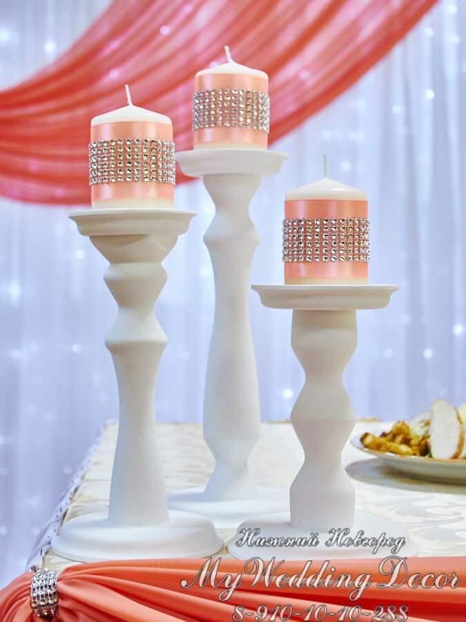 Свадебный декор подсвечники и свечи со стразами